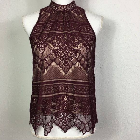 LC Lauren Conrad Tops - LC Lauren Conrad S Lace High Neck Sleeveless Top